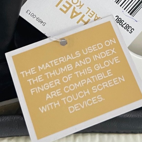 Michael Kors Quilted Black & White Leather Palm Touch Gloves with MK Logo. Sz M - Picture 15 of 16